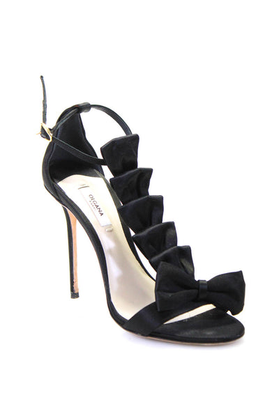 Olgana Paris Womens Satin Ruffle Ankle Strap Stiletto Sandals Black Size 38 8