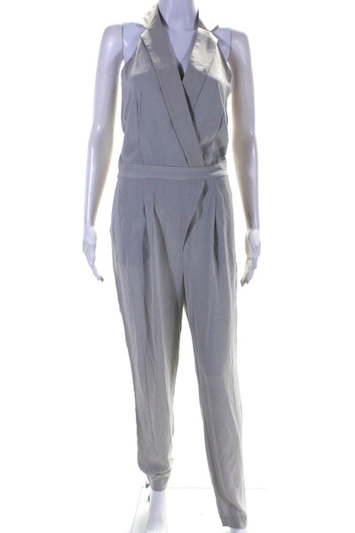 Halston Heritage Womens Collared Sleeveless Darted Zipped Jumpsuit Gray Size 4