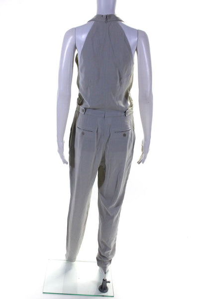 Halston Heritage Womens Collared Sleeveless Darted Zipped Jumpsuit Gray Size 4