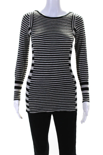 Free People Womens Wool Stripe Print Round Neck Long Sleeve Sweater Black Size S