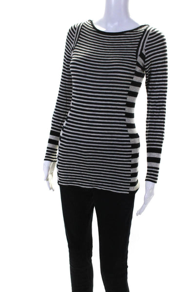 Free People Womens Wool Stripe Print Round Neck Long Sleeve Sweater Black Size S