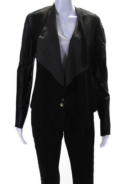 Stella & Jaime Womens Glitter Print Mesh Textured Draped Jacket Black Size S