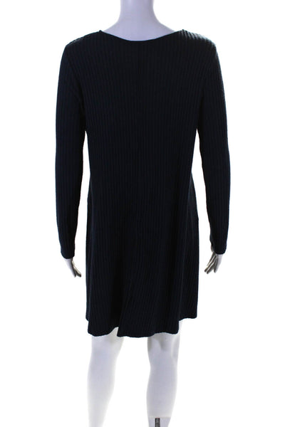 Lush Womens Long Sleeve V Neck Ribbed Knit Mini Shirt Dress Navy Size Small