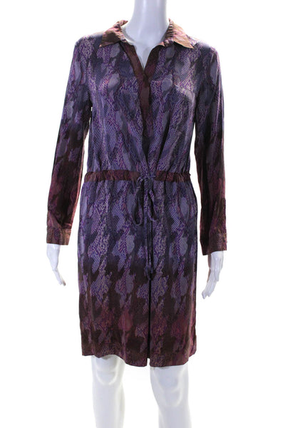 Presley Skye Womens Long Sleeve Snakeskin Print Silk Dress Purple Size Small