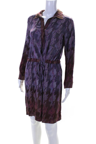 Presley Skye Womens Long Sleeve Snakeskin Print Silk Dress Purple Size Small