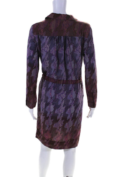 Presley Skye Womens Long Sleeve Snakeskin Print Silk Dress Purple Size Small