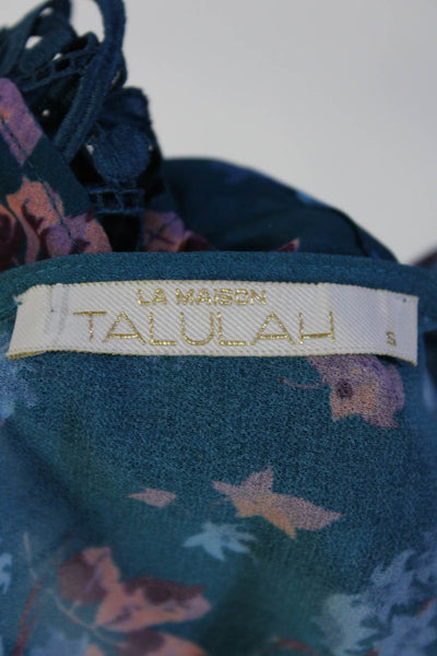 La Maison Talulah Womens Short Sleeve Ruffled Floral Shift Dress Blue Size Small