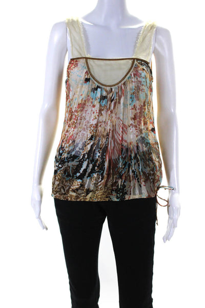 Development Womens Scoop Neck Sleeveless Abstract Silk Top Brown Multi Size 2