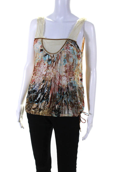 Development Womens Scoop Neck Sleeveless Abstract Silk Top Brown Multi Size 2