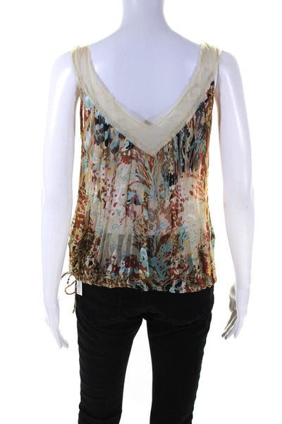 Development Womens Scoop Neck Sleeveless Abstract Silk Top Brown Multi Size 2