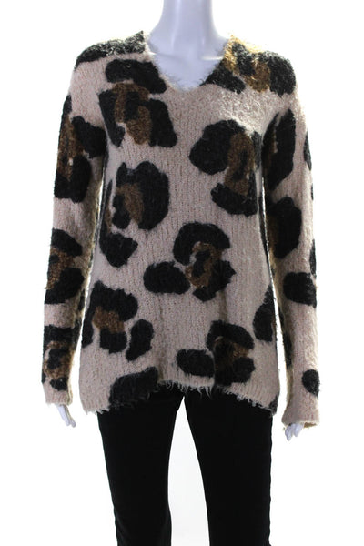 Mumu Mellow Womens Long Sleeve V Neck Spotted Sweater Brown Black Size Small