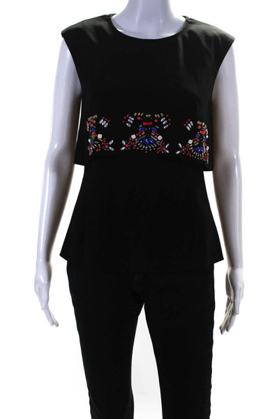 Nanette Lepore Womens Back Zip Beaded Embellished Peplum Top Black Size 4