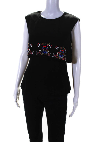 Nanette Lepore Womens Back Zip Beaded Embellished Peplum Top Black Size 4