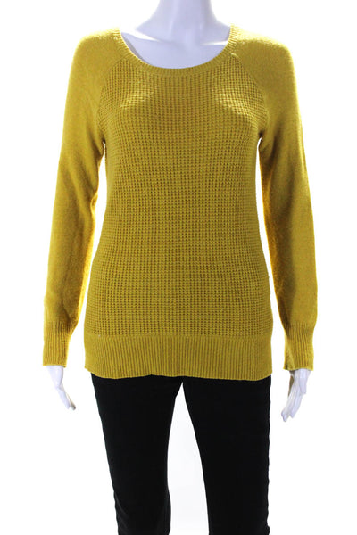 J Crew Womens Scoop Neck Waffle Knit Sweatshirt Mustard Yellow Size Small