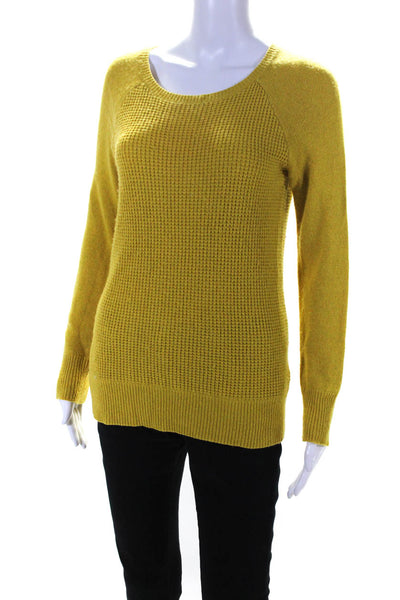 J Crew Womens Scoop Neck Waffle Knit Sweatshirt Mustard Yellow Size Small