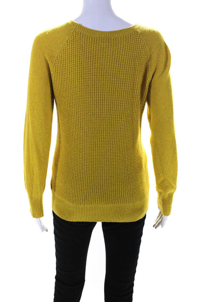 J Crew Womens Scoop Neck Waffle Knit Sweatshirt Mustard Yellow Size Small