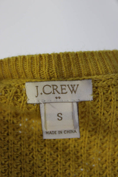 J Crew Womens Scoop Neck Waffle Knit Sweatshirt Mustard Yellow Size Small