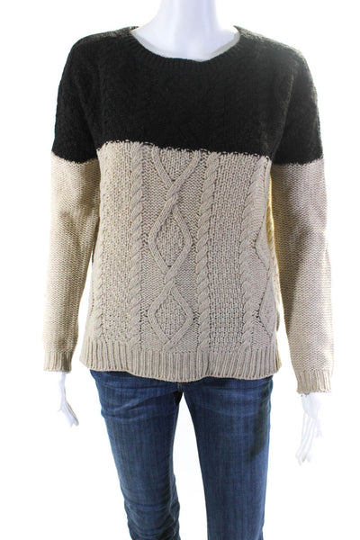 Vince Womens Wool Blend Two-Toned Cable Knit Pullover Sweater Beige Size S