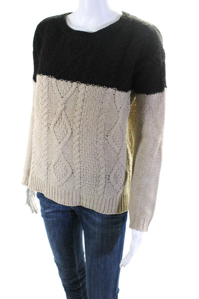 Vince Womens Wool Blend Two-Toned Cable Knit Pullover Sweater Beige Size S