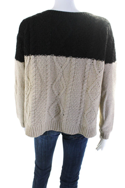 Vince Womens Wool Blend Two-Toned Cable Knit Pullover Sweater Beige Size S