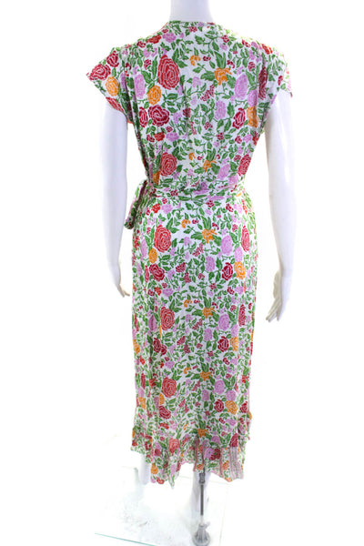 Walker & Wade Womens Floral Print Short Sleeve Wrapped Midi Dress White Size M
