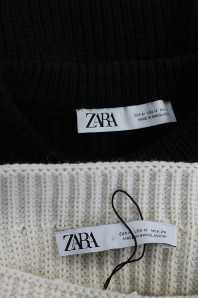 Zara Womens Ribbed Knitted Long Sleeve Pullover Sweaters Black Size M Lot 2