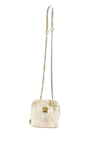Pratesi Womens Marble Print Chained Zipped Medallion Shoulder Handbag Beige