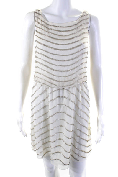 Alice + Olivia Womens Silk Beaded Scoop Neck Sleeveless Mini Dress Beige Size 6