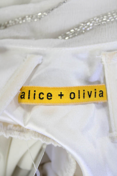 Alice + Olivia Womens Silk Beaded Scoop Neck Sleeveless Mini Dress Beige Size 6