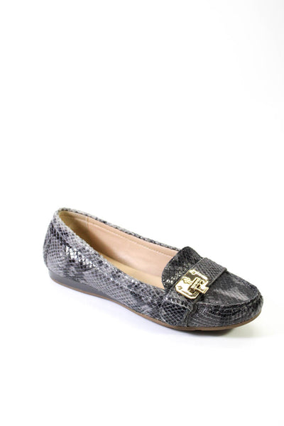 Cole Haan Womens Animal Print Medallion Buckled Apron Toe Loafers Gray Size 7