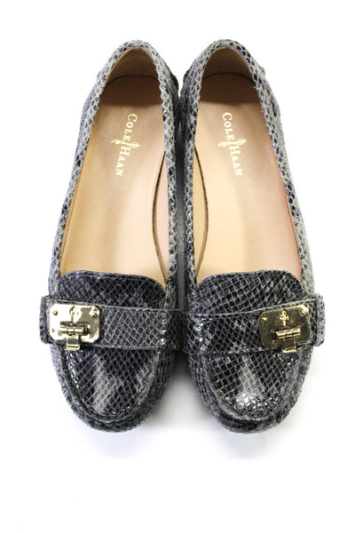 Cole Haan Womens Animal Print Medallion Buckled Apron Toe Loafers Gray Size 7