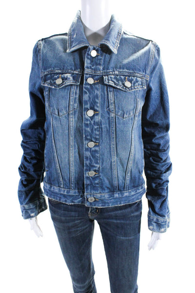 Blank NYC Women's Collared Cinch Sleeves Medium Wash  Pockets Jean Jacket Size S