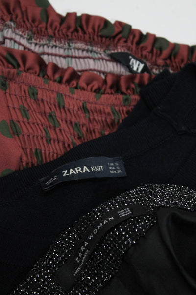 Zara Womens Square Neck 3/4 Sleeves Smocked Peplum Polka Dot Blouse Size S Lot 3