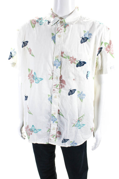 Corridor Mens Floral Butterfly Print Button Down Shirt White Size Extra Small