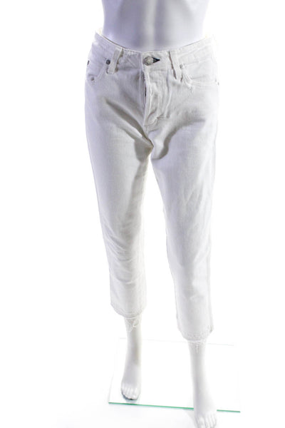 Amo Womens White Cotton Fly Button High Rise Straight Leg Jeans Size 26