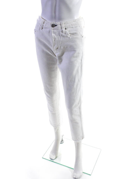 Amo Womens White Cotton Fly Button High Rise Straight Leg Jeans Size 26