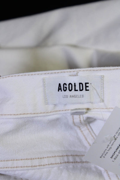 Agolde Womens White Ripped High Rise Fly Button Straight Leg Jeans Size 26