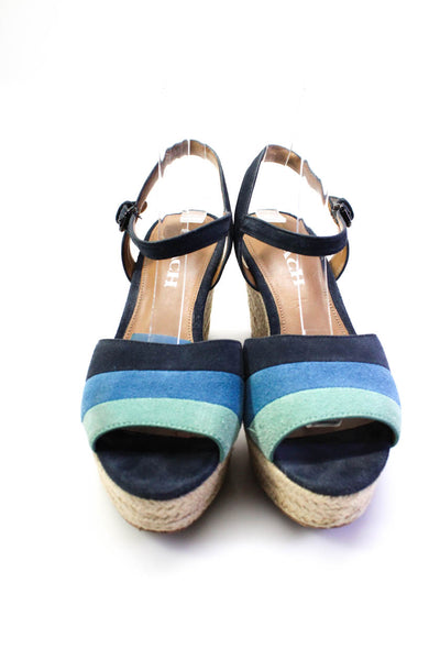 Coach Womens Multi Blue Stripe Open Toe Espadrille Wedge Sandals Shoes Size 6.5B