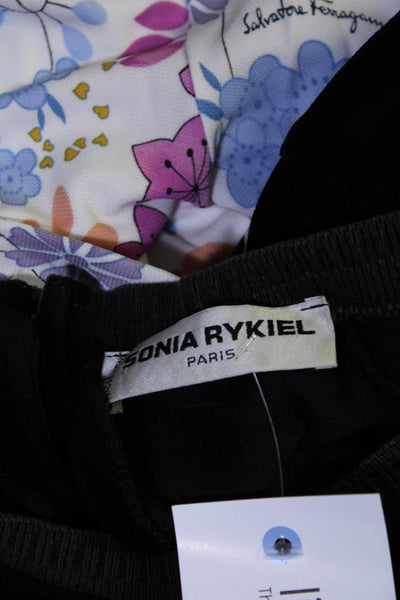 Sonia Rykiel Womens Cotton Velvet Short Sleeve Keyhole Back Top Black Size S
