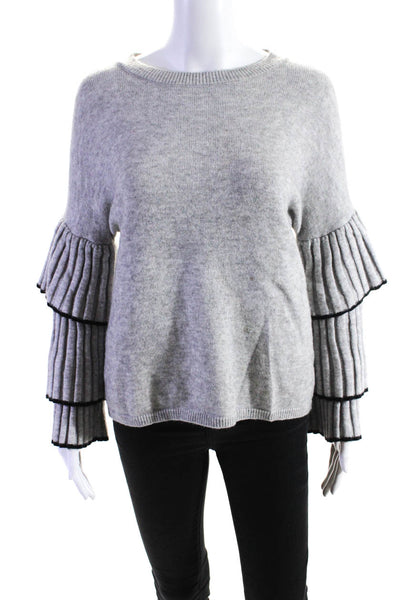 Central Park West Womens Tiered Long Sleeve Pullover Sweater Light Gray Size XS