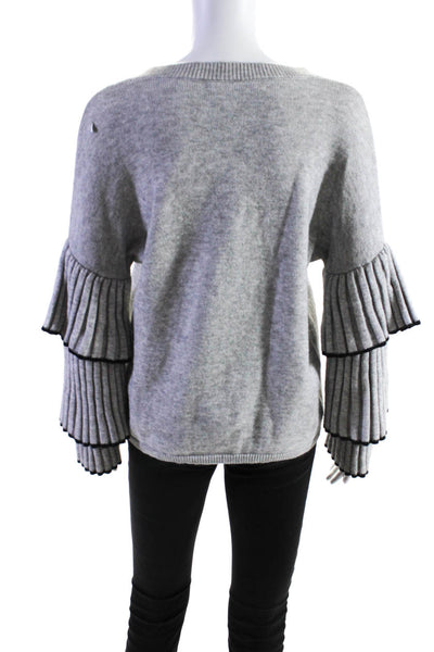 Central Park West Womens Tiered Long Sleeve Pullover Sweater Light Gray Size XS