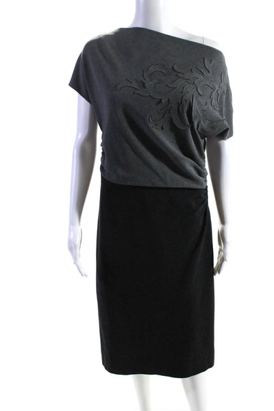 Escada Womens Colorblock Print Cap Sleeve Ruched Sheath Dress Gray Black Size 40