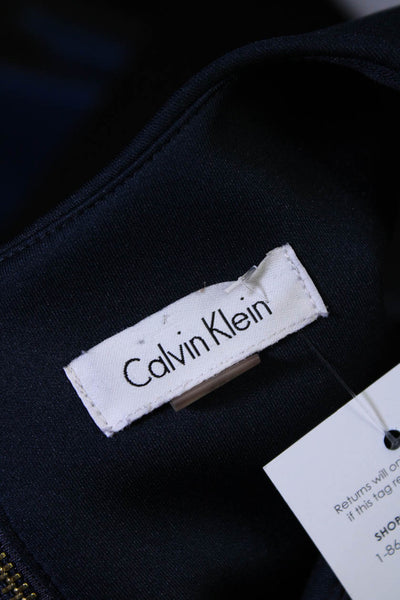 Calvin Klein Womens Back Zip Sleeveless Unlined Midi Sheath Dress Navy Size 10