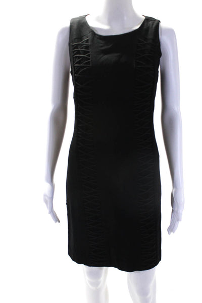 Cynthia Steffe Womens Lace Up Detail Boat Neck Sleeveless Dress Black Size 4