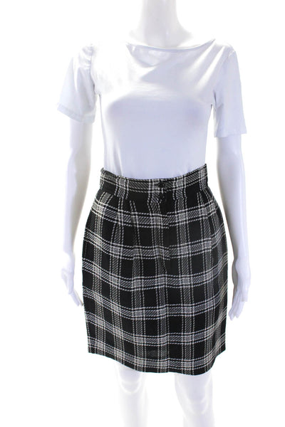 Ungaro Womens Lined Plaid Zip Fly Button Up Knee Length Skirt Black Size 8