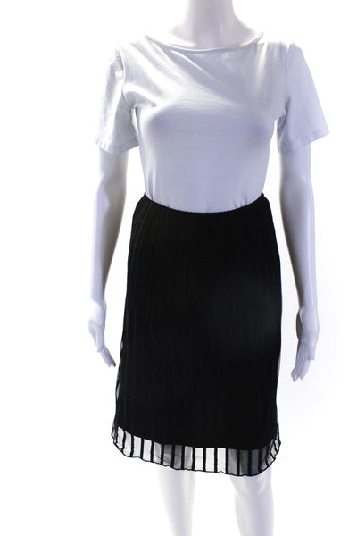 Vivienne Tam Womens Lined Striped Elastic Waist Knee Length Skirt Black Size 1