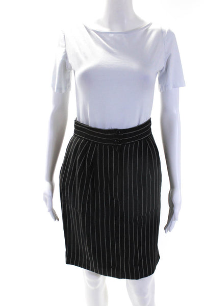 Ungaro Womens Lined Striped Zip Fly Button Up Knee Length Skirt Black Size 8