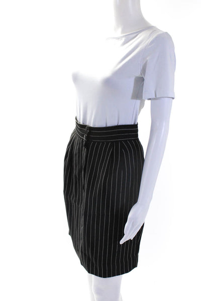 Ungaro Womens Lined Striped Zip Fly Button Up Knee Length Skirt Black Size 8