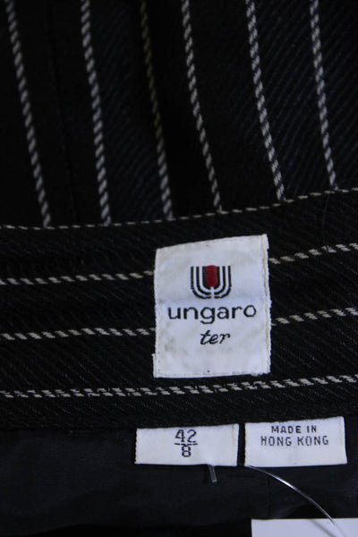 Ungaro Womens Lined Striped Zip Fly Button Up Knee Length Skirt Black Size 8