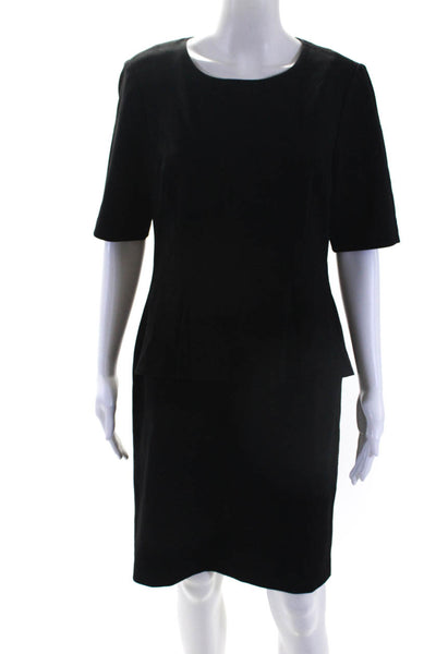 Lafayette 148 New York Womens Short Sleeve Peplum Sheath Dress Black Size 10